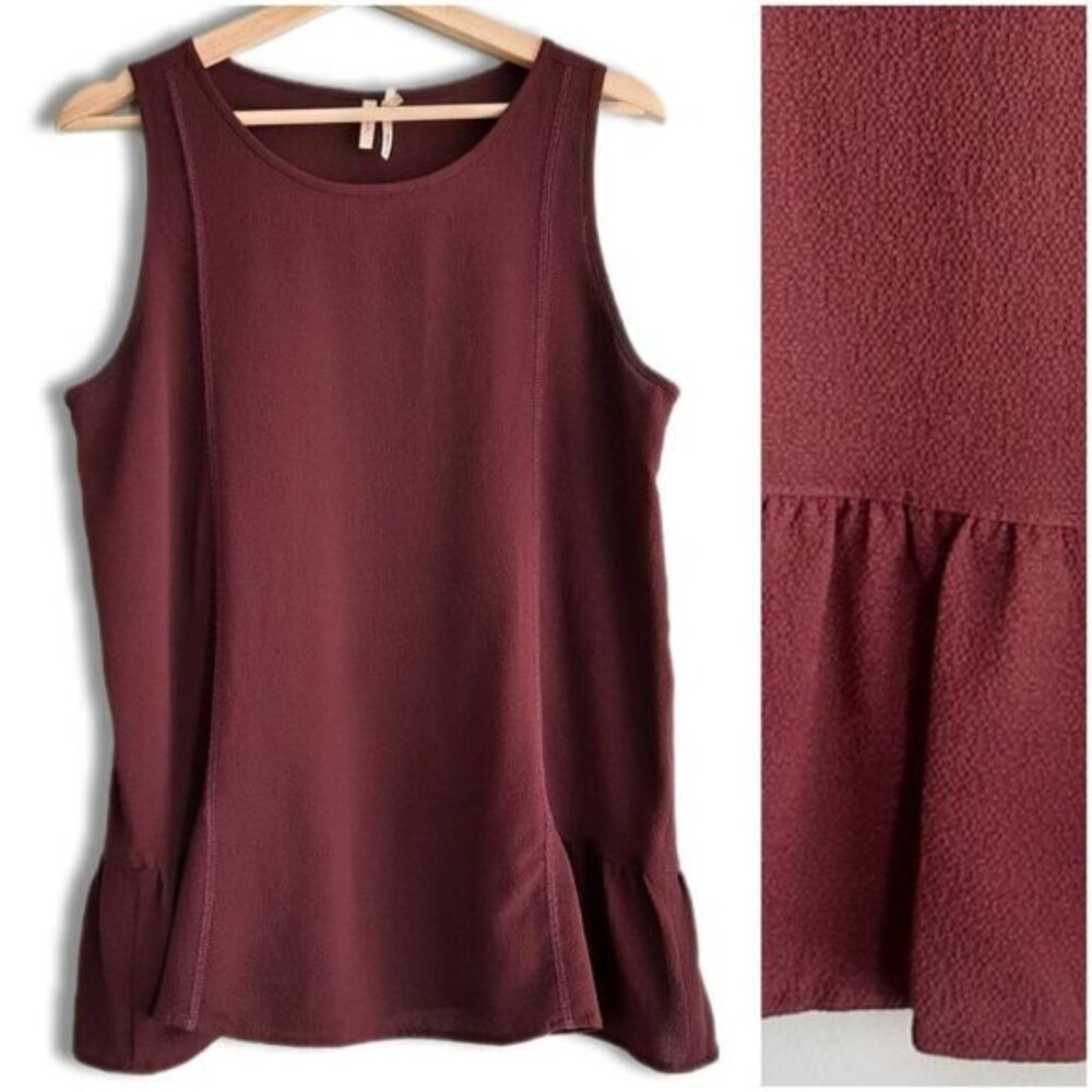 FRENCHI Scoop Neck Light Tank Top Ruffle Hem Burgundy Sz M